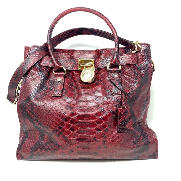 Michael Kors Red Python Embossed Large Hamilton Bag with Matching Wallet. - Picture 3 of 13